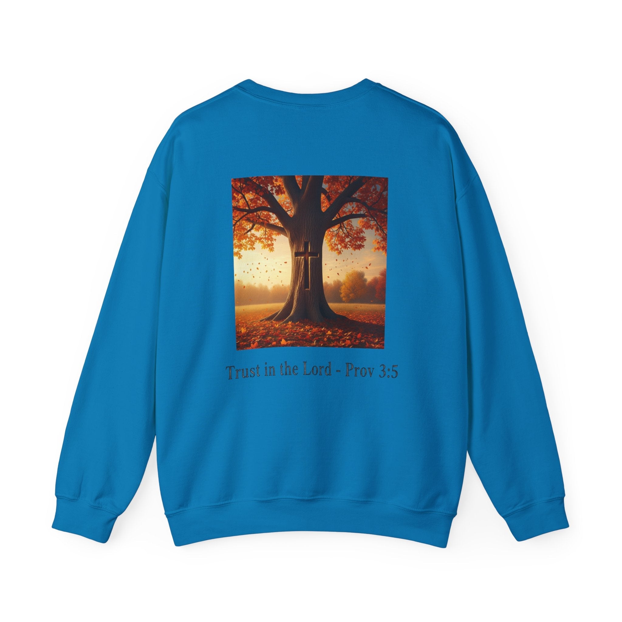 Trust in the Lord Sweatshirt – Autumn Tree Proverbs 3:5 Christian Sweatshirt for Cozy Faith Printify