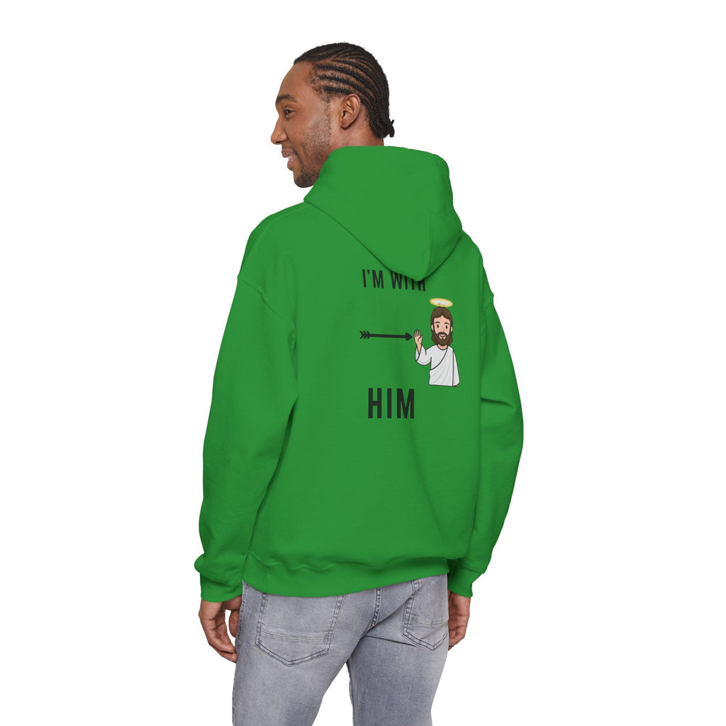 🔥 I’m With Him → Christian Hoodie | Arrow Pointing to Jesus | Minimalist Faith Tee | Subtle Cross Design | Bible-Inspired Apparel by Uplifted Gear Printify