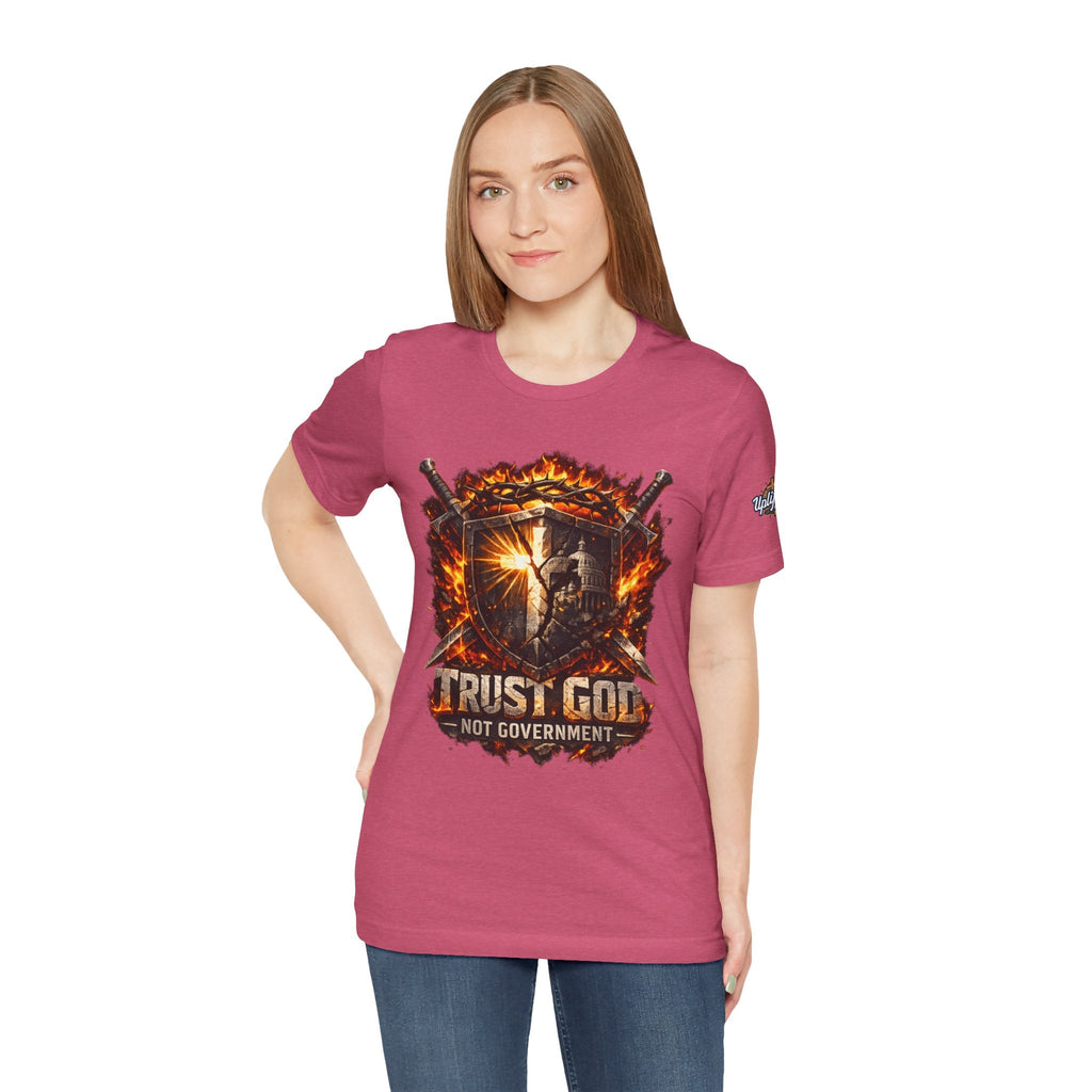 Trust God Not Government Shield Tee — Patriotic Christian Faith T-Shirt Printify