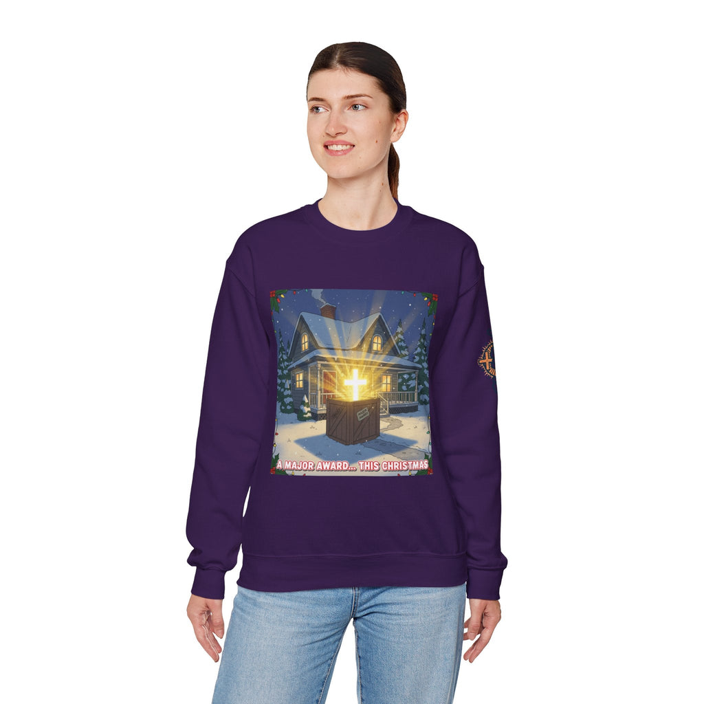 A Major Award This Christmas Sweatshirt – Fragile Leg Lamp Parody Cross Unboxing Christian Sweatshirt for Hilarious Faith & Holiday Glow Printify
