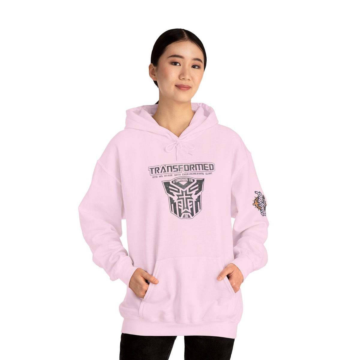 Transformer Logo Christian Hoodie | 2 Corinthians 3:18 Bible Verse Hoodie Printify