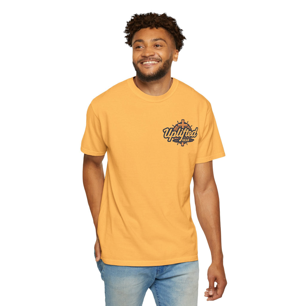 ✨ Chosen. Loved. Redeemed. – Elegant Christian T-Shirt | Gold Foil Faith Tee | Subtle Cross & Heart Design | Inspirational Bible Verse Apparel by Uplifted Gear Printify