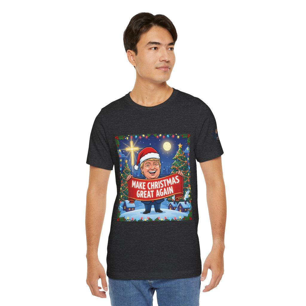 🎄 Make Christmas Great Again – Patriotic Christian Christmas T-Shirt | Bold Holiday Faith Tee | Red & White Banner Design | Uplifted Gear Printify