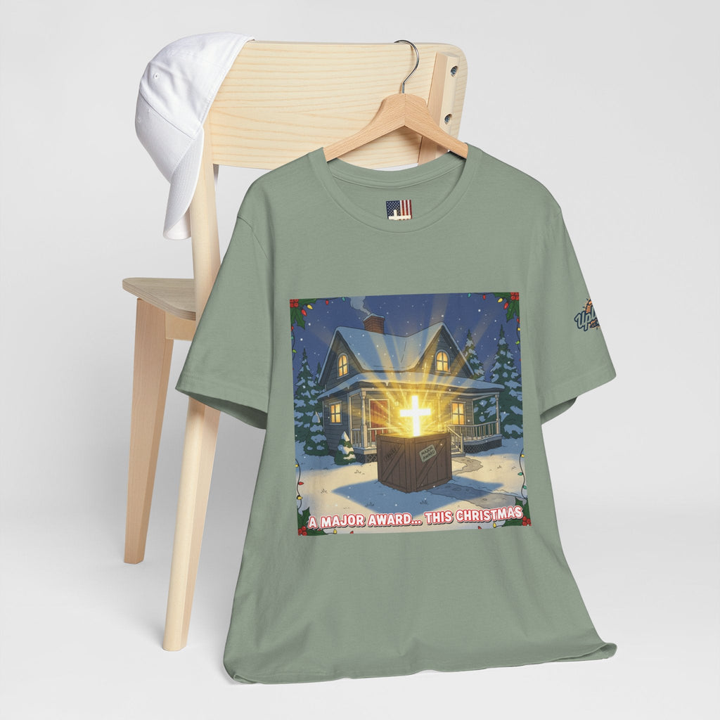 A Major Award This Christmas T-shirt – Fragile Leg Lamp Parody Cross Unboxing Christian T-shirt for Hilarious Faith & Holiday Glow Printify