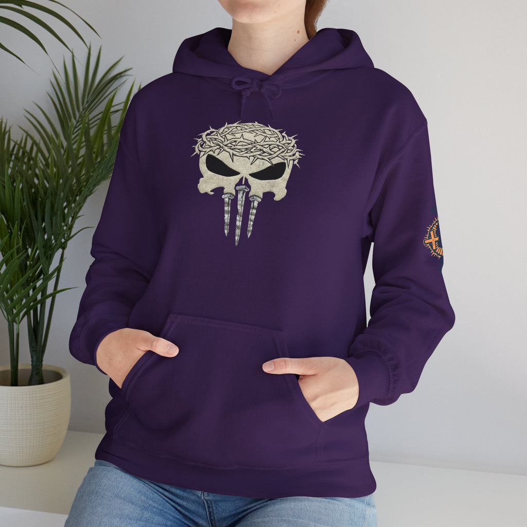 Christian Skull Hoodie - Crown of Thorns & Nails - Warrior Faith Hoodie Printify