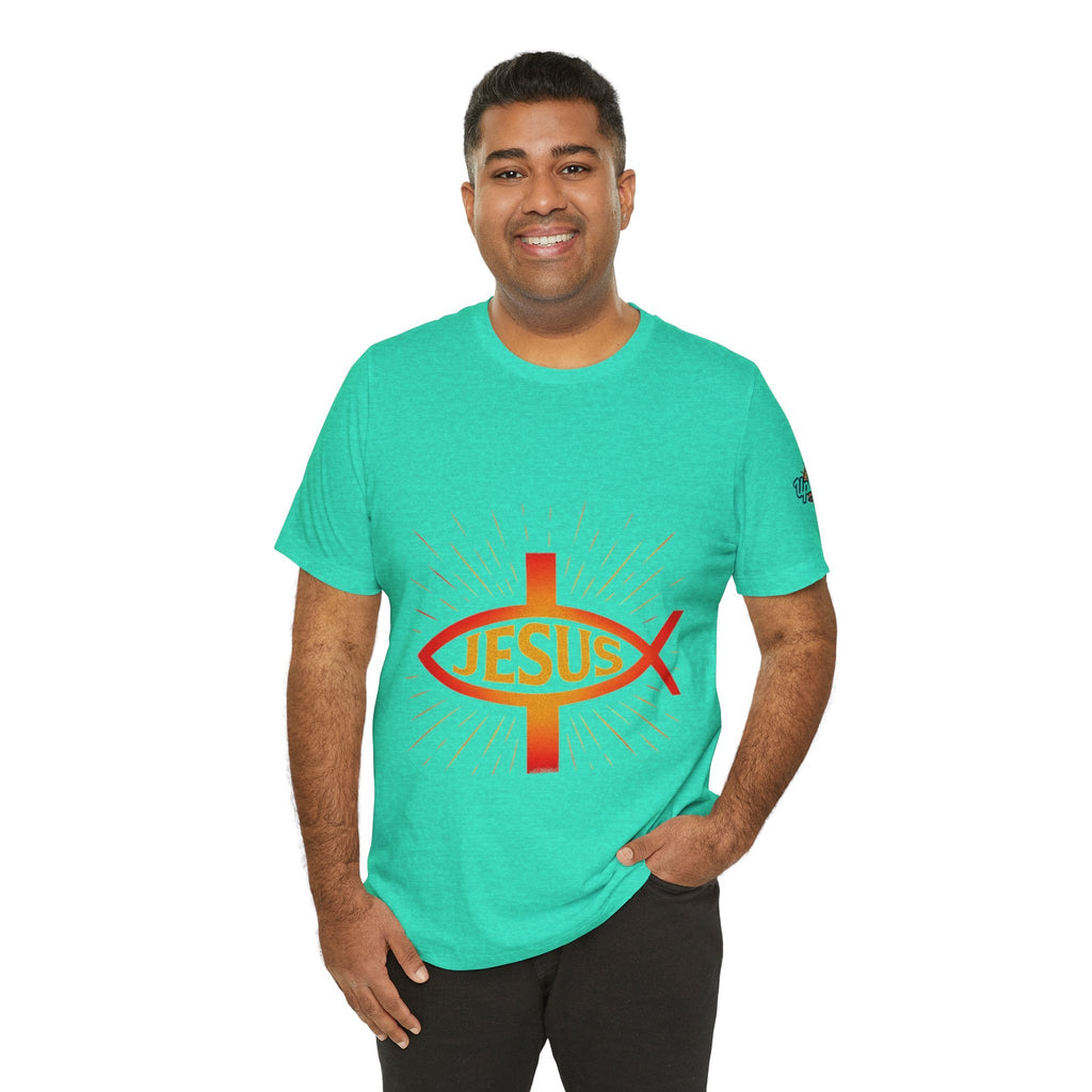 Jesus Ichthys T-shirt – Christian Fish Symbol with Cross & Jesus Inscription T-shirt for Eternal Faith & Streetwear Printify