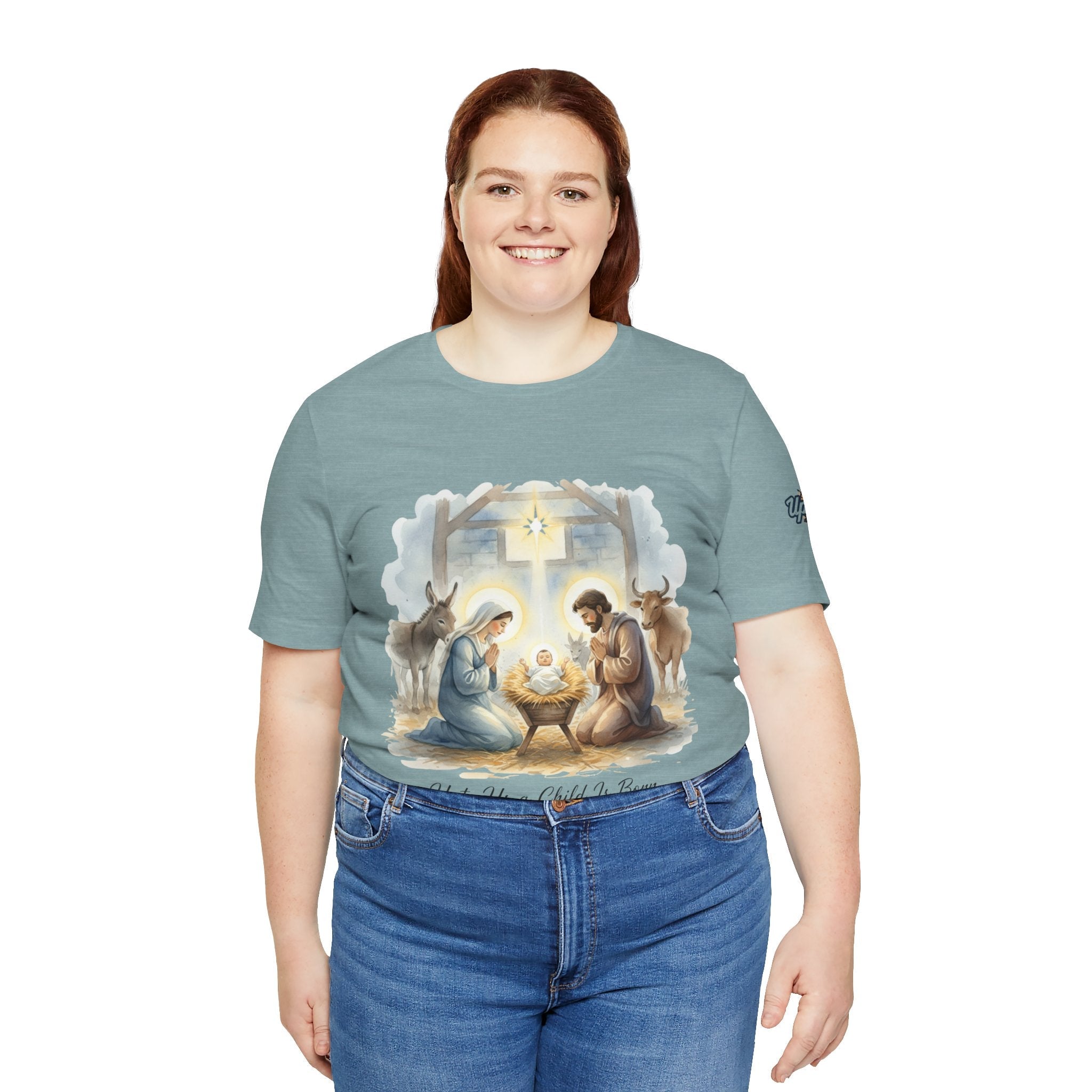 Unto Us a Child is Born T-shirt – Isaiah 9:6 Nativity Manger Scene Christian Christmas T-shirt for Holy Night Faith Printify