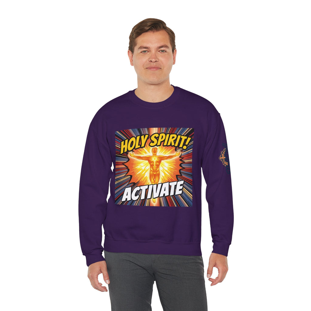 Holy Spirit Activate Sweatshirt – Superhero Christian Sweatshirt with Vibrant Power-Up Design for Faith-Fueled Boldness Printify