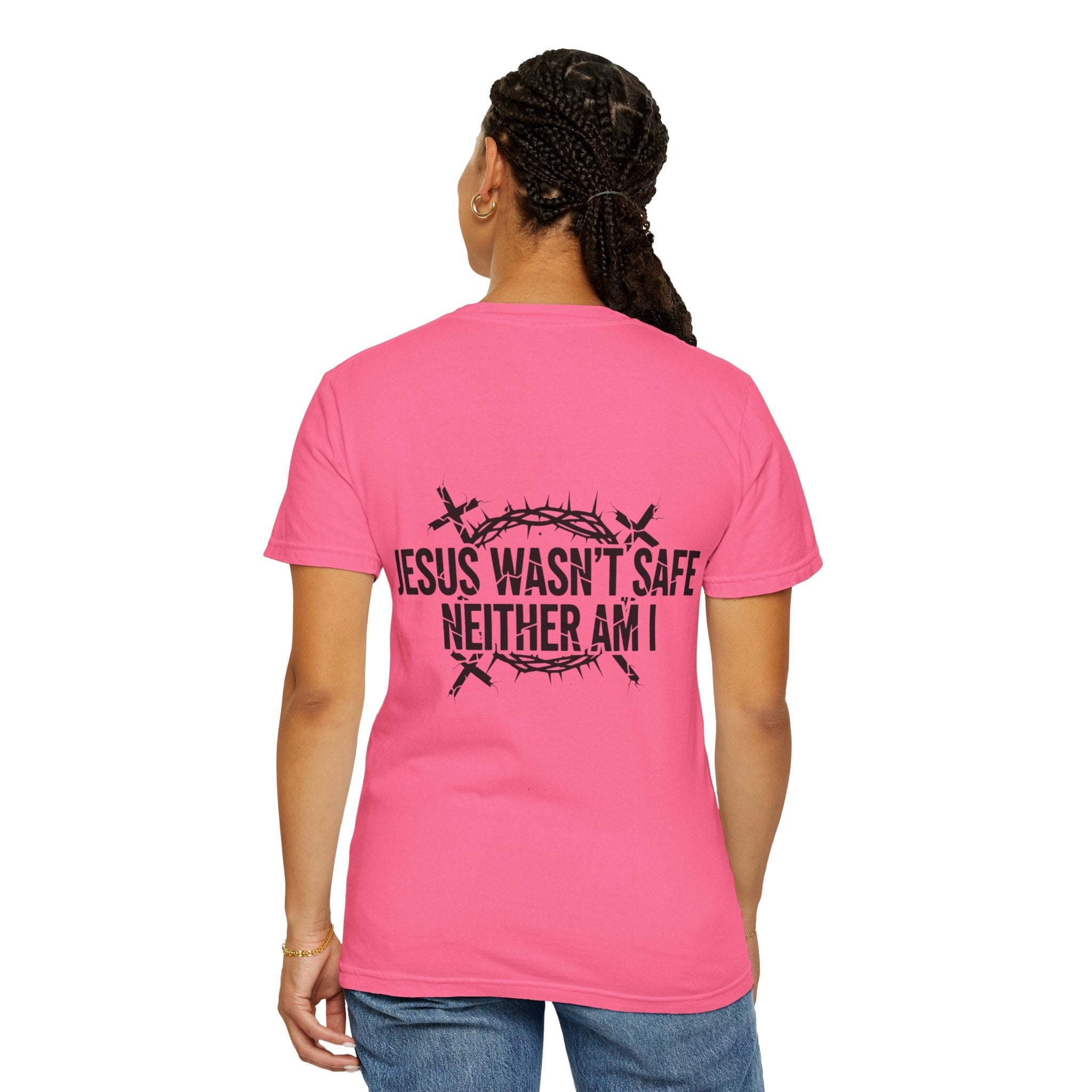 ⚡ Jesus Wasn’t Safe – Neither Am I | Bold Christian T-Shirt | Storm-Walking Faith Tee | Minimalist Black & White Design | Uplifted Gear Printify