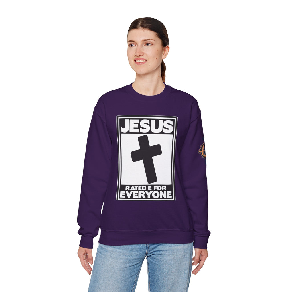 Jesus, Rated E for Everyone Sweatshirt - Gamer Faith Sweatshirt - Christian Video Game Parody Printify