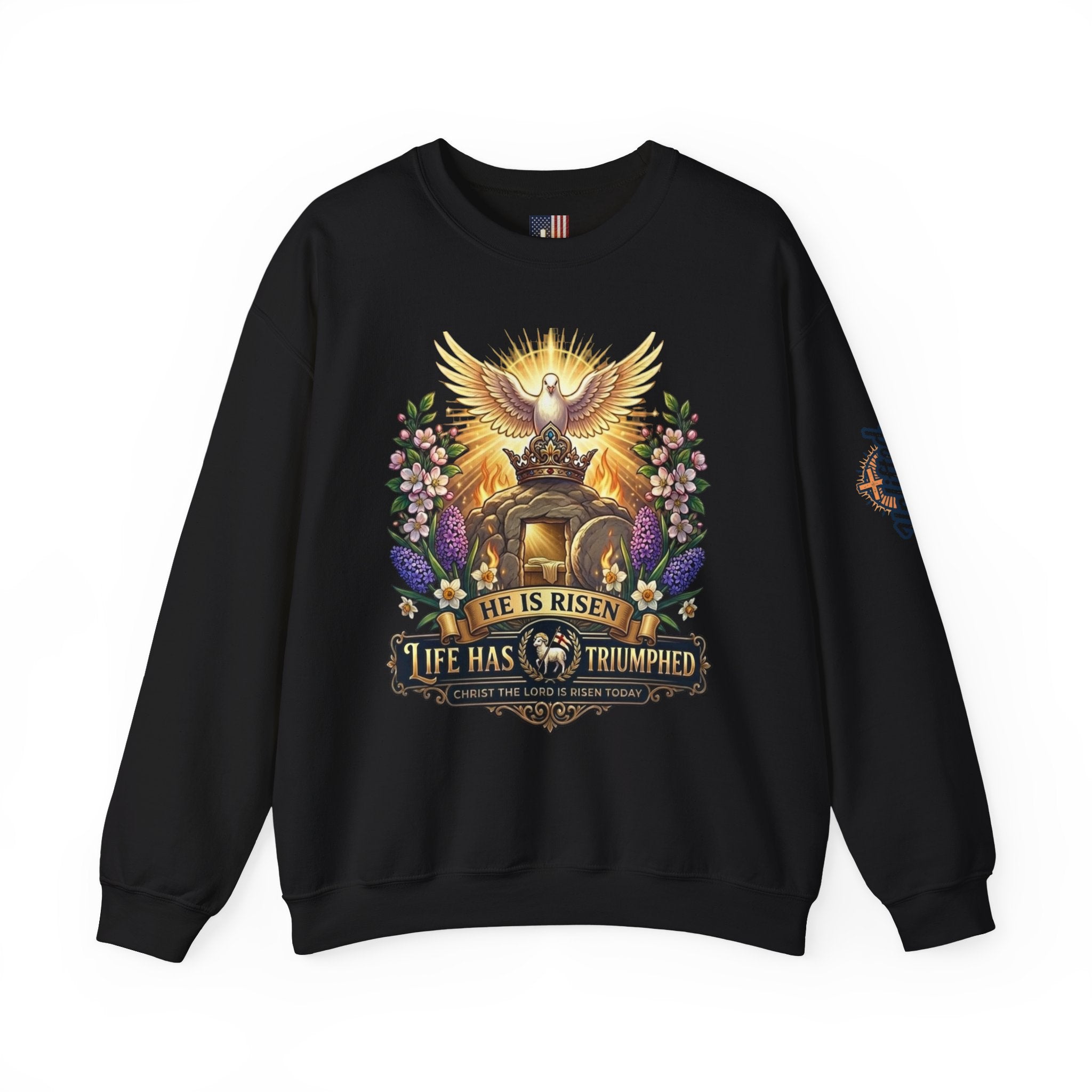 He Is Risen "Life Has Triumphed" Sweatshirt — Easter Resurrection Christian Sweatshirt Printify