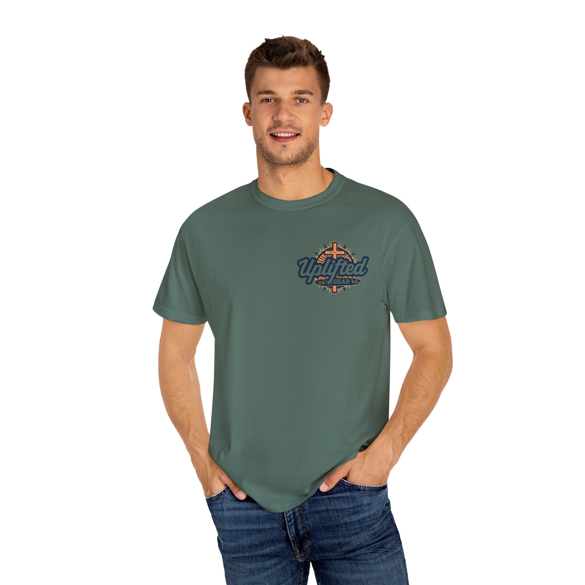 ✨ Chosen. Loved. Redeemed. – Elegant Christian T-Shirt | Gold Foil Faith Tee | Subtle Cross & Heart Design | Inspirational Bible Verse Apparel by Uplifted Gear Printify