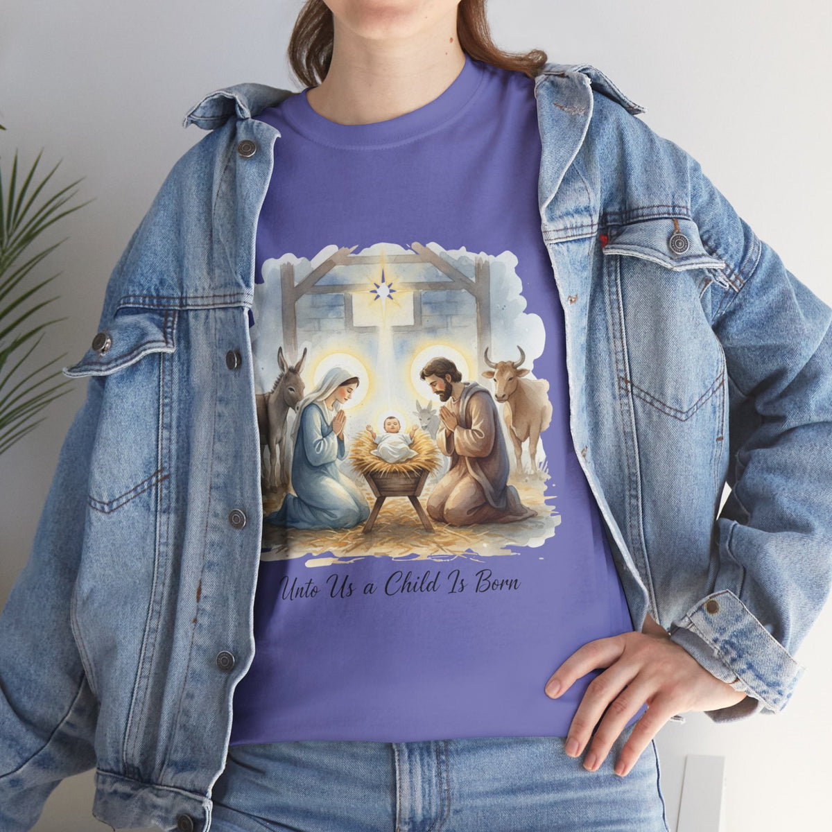 Unto Us a Child is Born T-shirt – Isaiah 9:6 Nativity Manger Scene Christian Christmas T-shirt for Holy Night Faith Printify