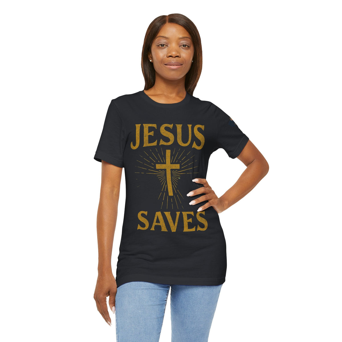 Jesus Saves T-shirt – Radiant Cross & Rays of Light Christian T-shirt for Eternal Hope & Faith Printify