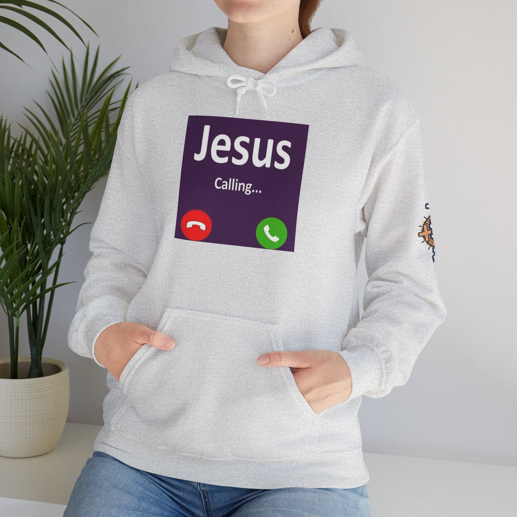 Jesus Calling Hoodie – Funny Cell Phone Screen Christian Sweatshirt for Divine Connection & Faith Humor Printify