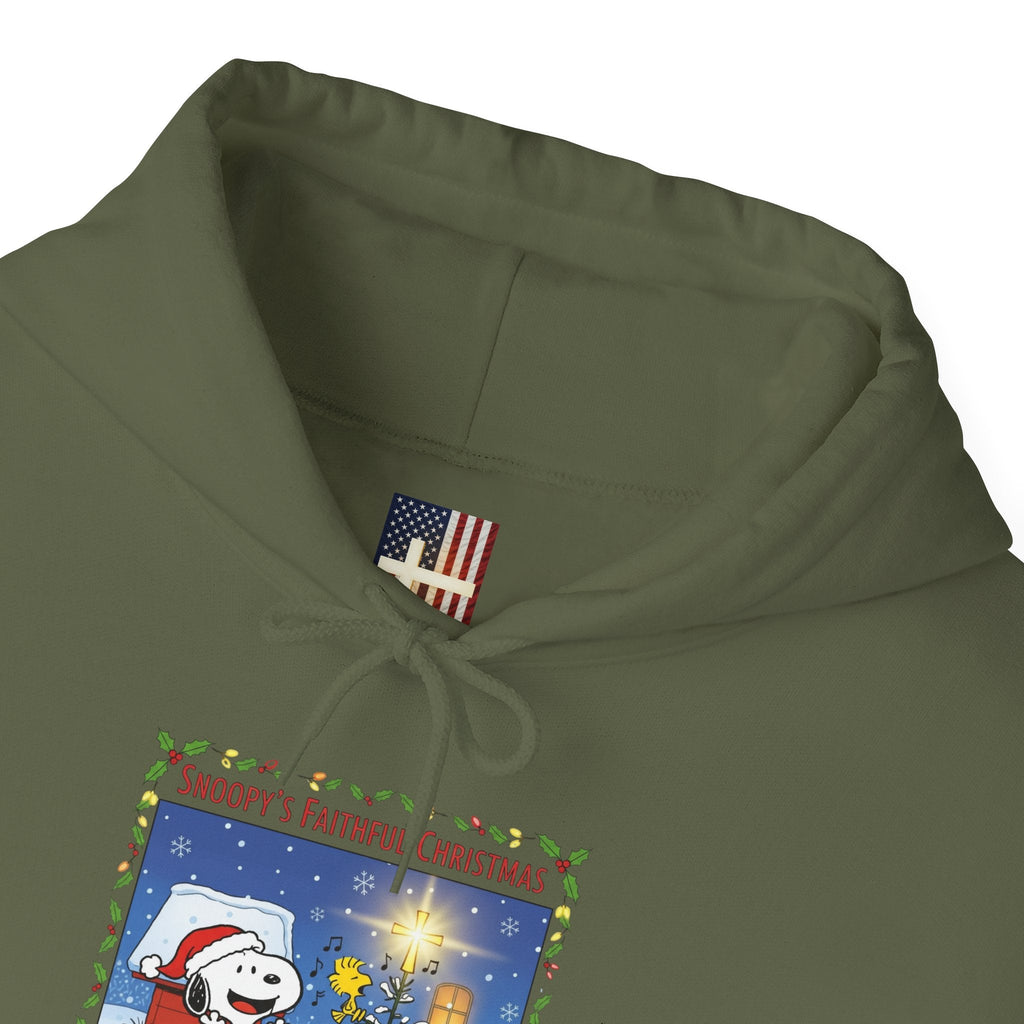 🎄 Faithful Christmas Friends – Christian Holiday Hoodie | Festive Tree & Cartoon Duo | Heartwarming Christmas Tee by Uplifted Gear Printify