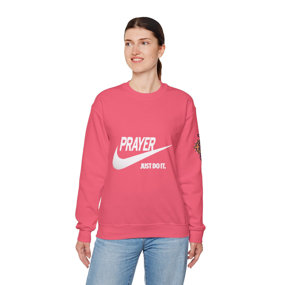 Prayer Just Do It Sweatshirt - Funny Christian Nike Parody Sweatshirt - Faith Gear Printify