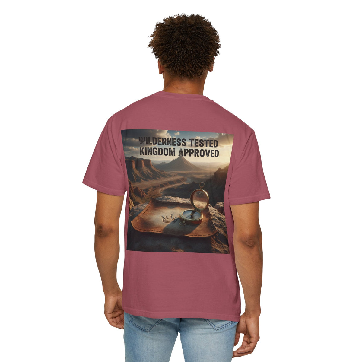 Wilderness Tested Kingdom Approved T-shirt – Mountain Desert Compass Crown Christian T-shirt for Biblical Adventure Faith Printify