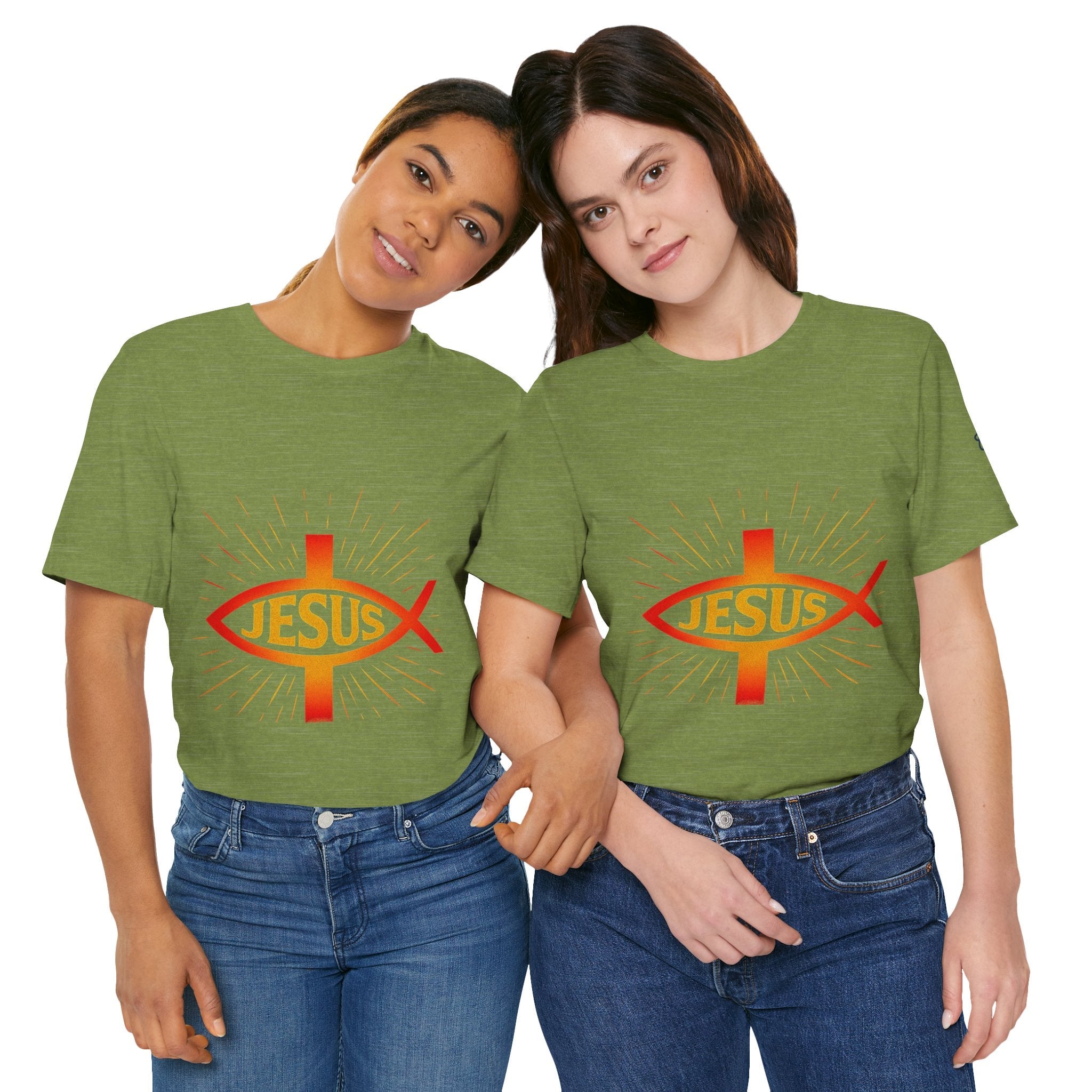 Jesus Ichthys T-shirt – Christian Fish Symbol with Cross & Jesus Inscription T-shirt for Eternal Faith & Streetwear Printify
