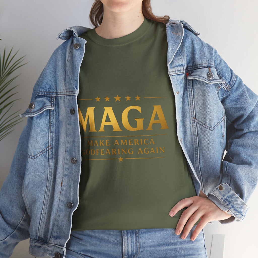 MAGA Gold Letter T-Shirt — "Make America Great Again" Printify