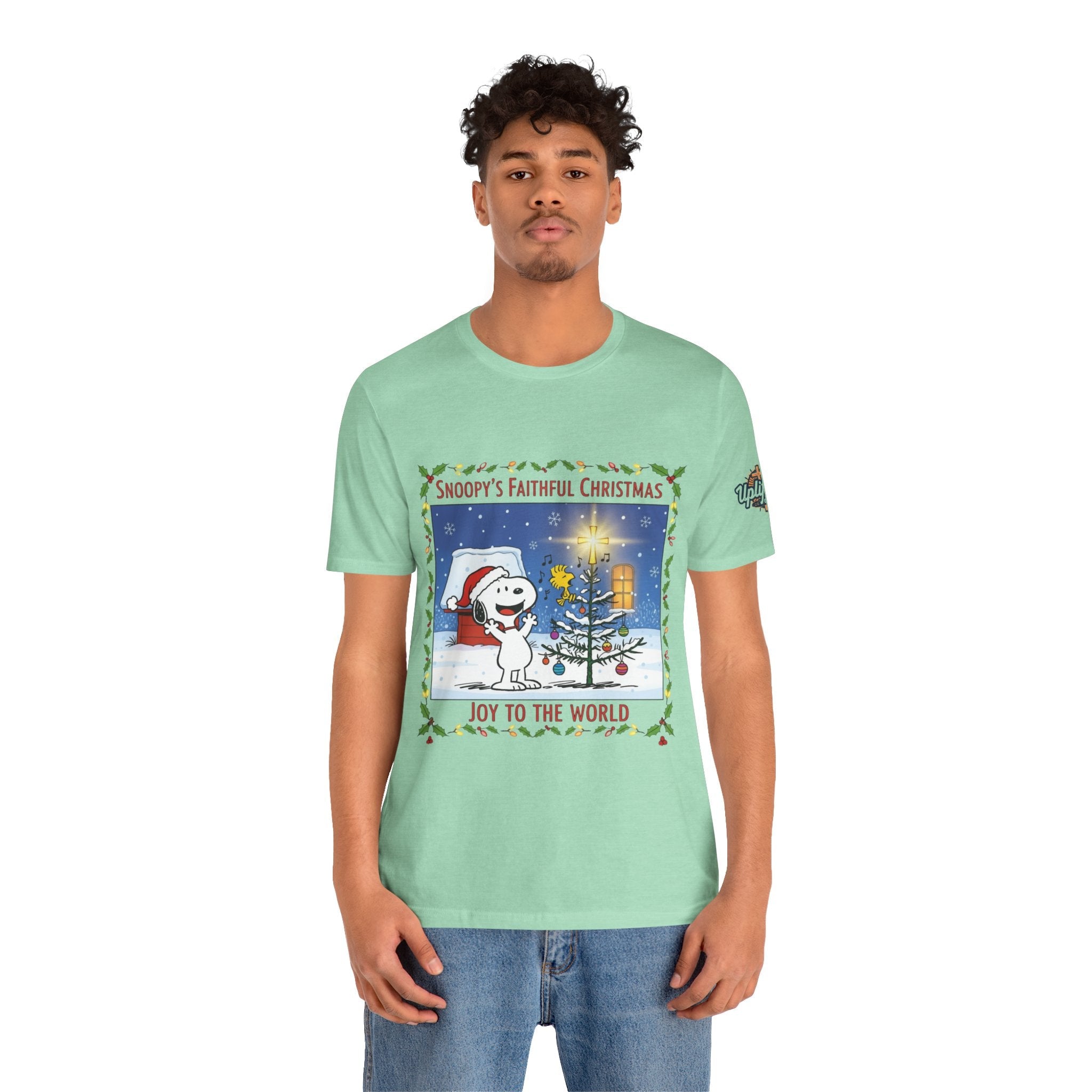 🎄 Faithful Christmas Friends – Christian Holiday T-Shirt | Festive Tree & Cartoon Duo | Heartwarming Christmas Tee by Uplifted Gear Printify