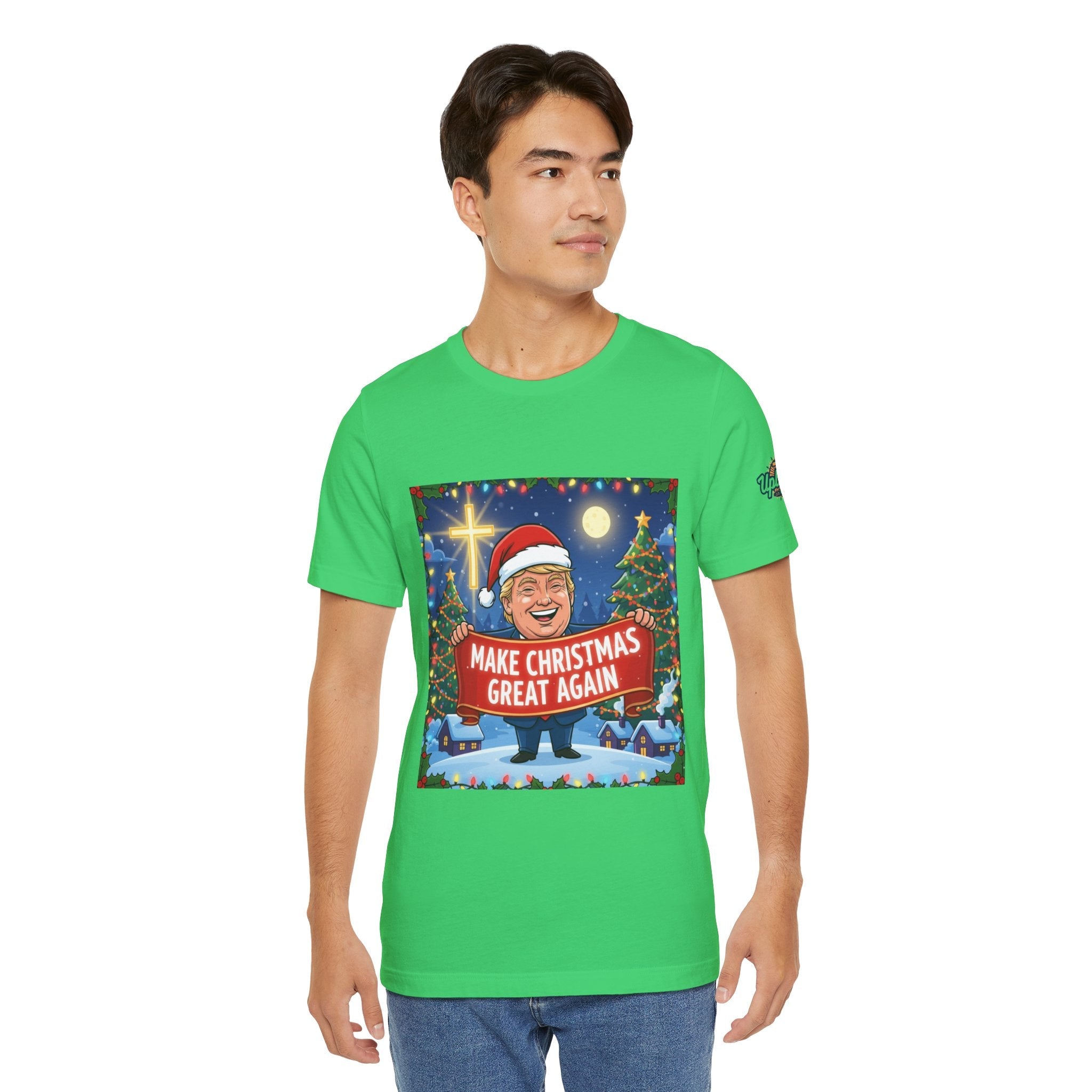🎄 Make Christmas Great Again – Patriotic Christian Christmas T-Shirt | Bold Holiday Faith Tee | Red & White Banner Design | Uplifted Gear Printify