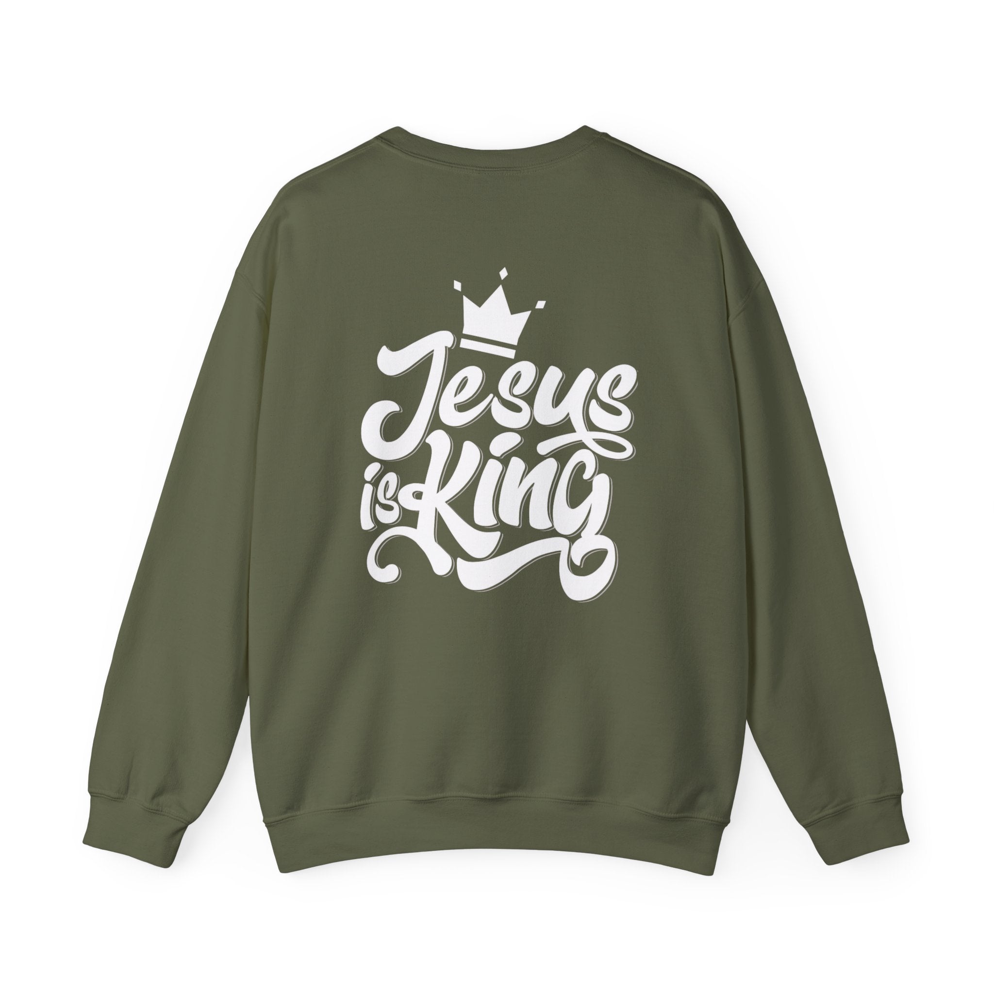 Jesus is King Sweatshirt – Bold Crown & Cross Christian Hoodie for Eternal Faith & Comfort Printify