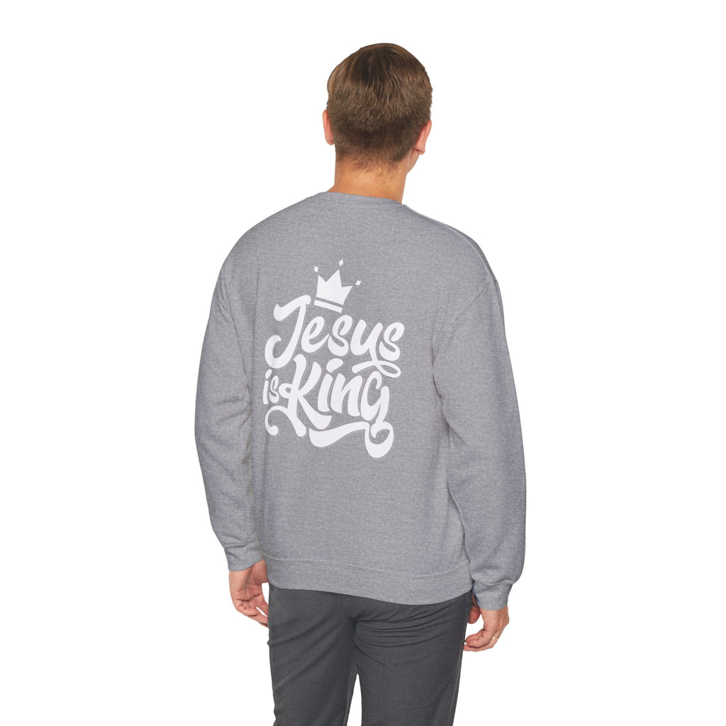 Jesus is King Sweatshirt – Bold Crown & Cross Christian Hoodie for Eternal Faith & Comfort Printify