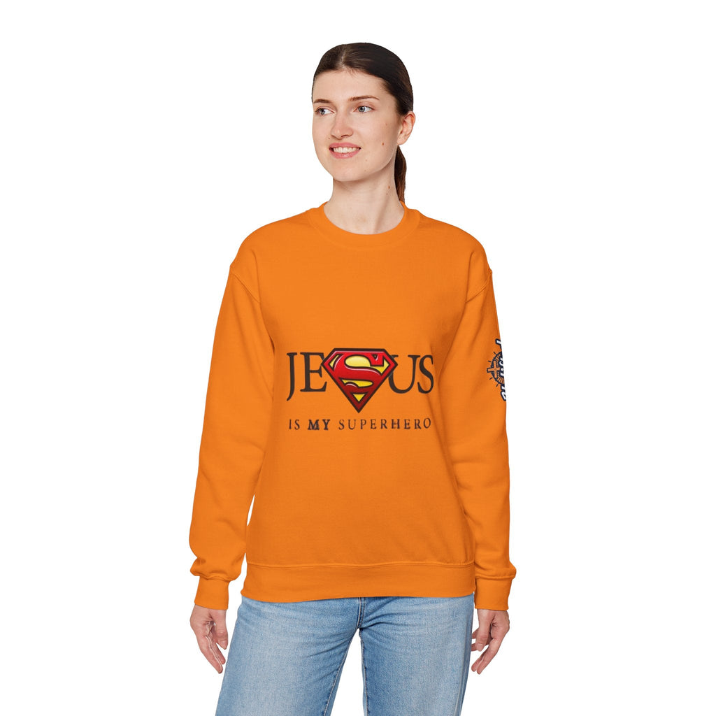 Jesus Is My Superhero Crewneck Sweatshirt Printify