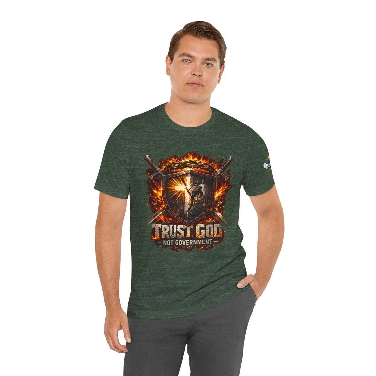 Trust God Not Government Shield Tee — Patriotic Christian Faith T-Shirt Printify