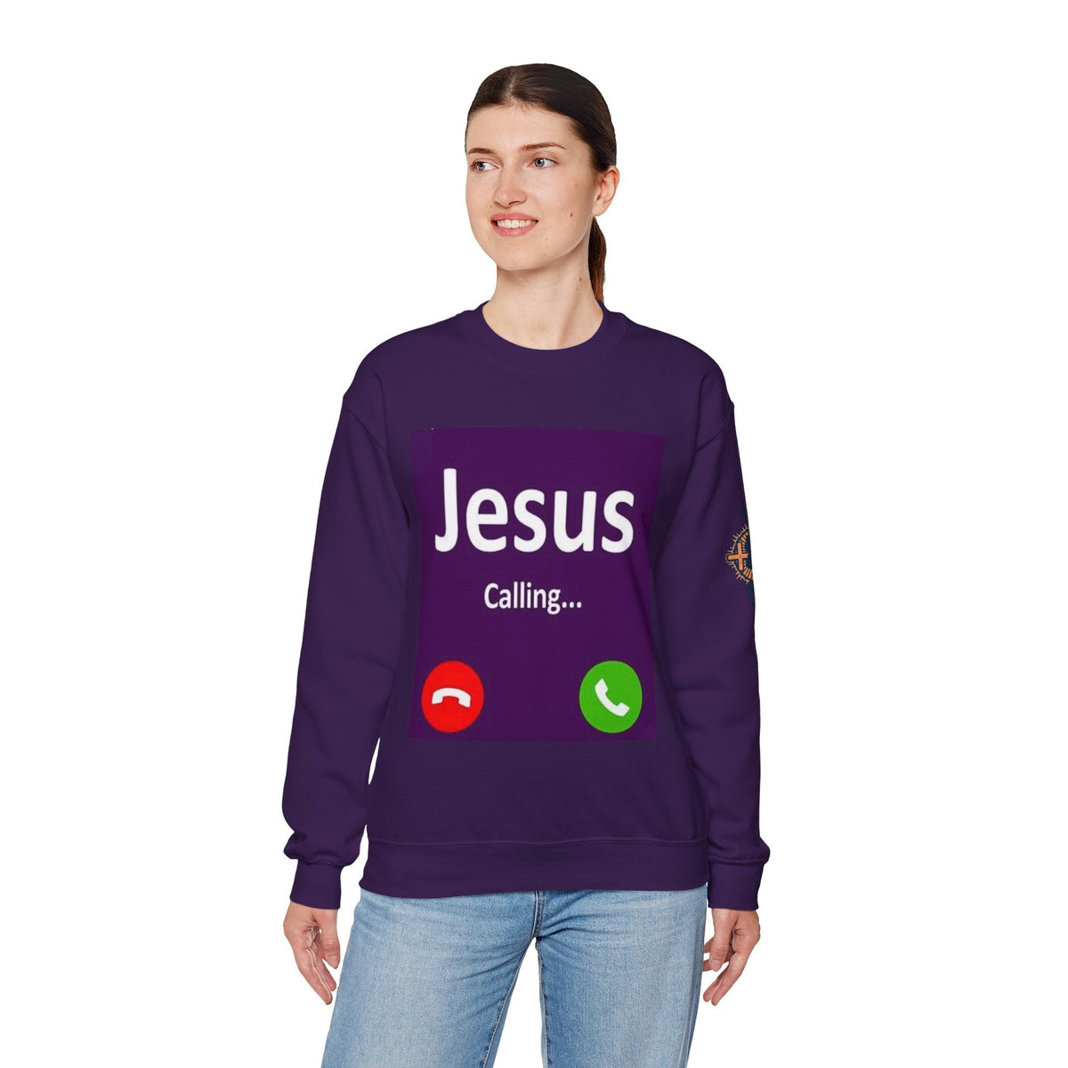 Jesus Calling Sweatshirt – Funny Cell Phone Screen Christian Sweatshirt for Divine Connection & Faith Humor Printify