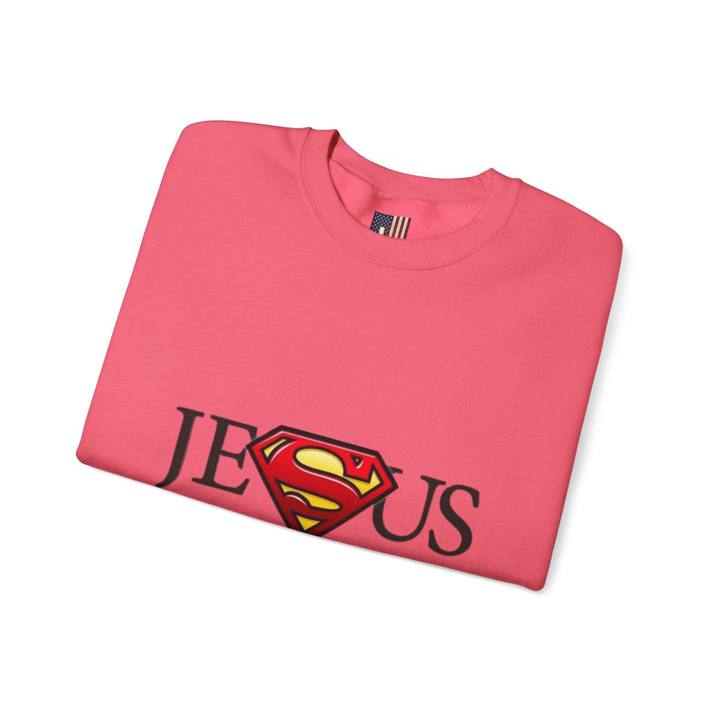 Jesus Is My Superhero Crewneck Sweatshirt Printify