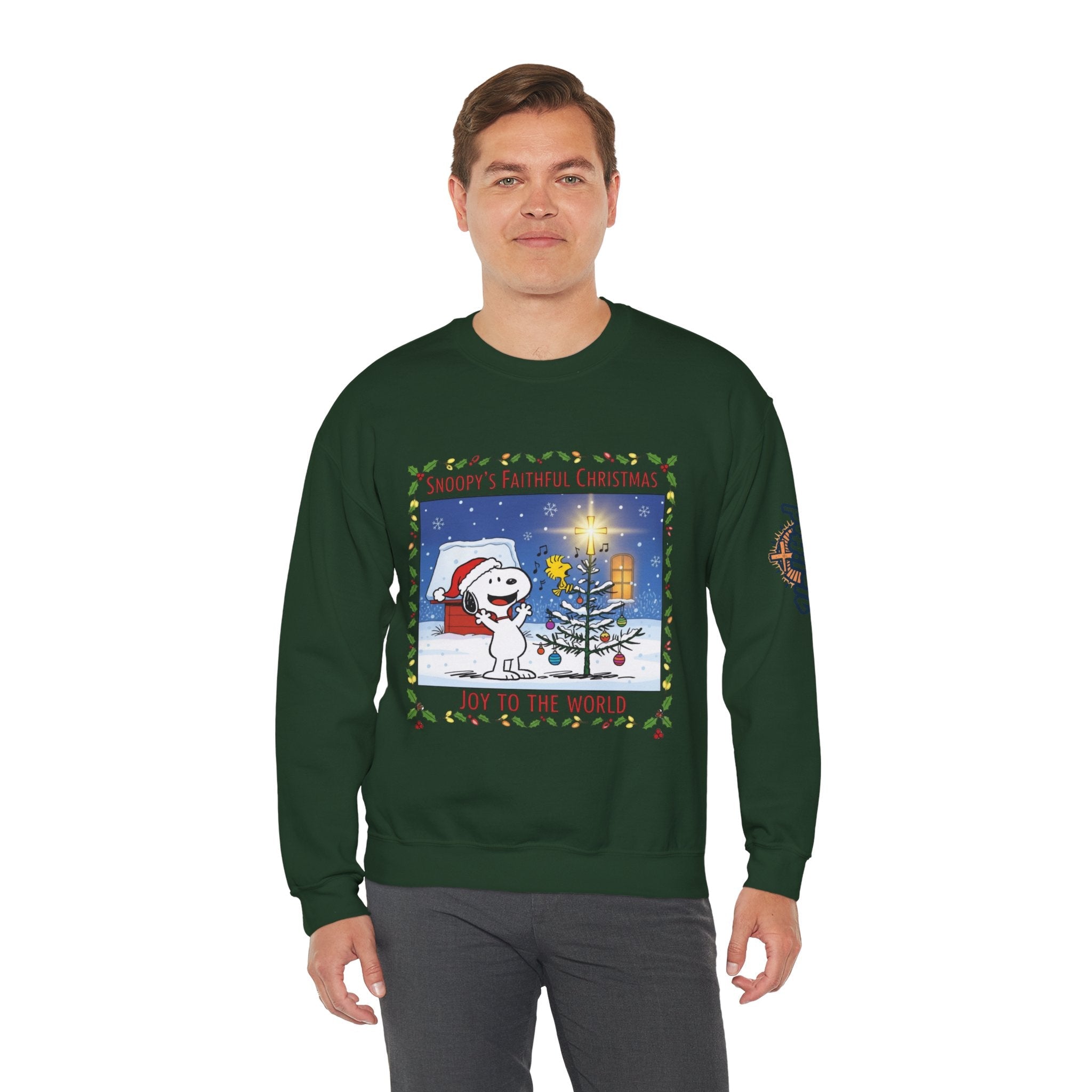 🎄 Faithful Christmas Friends – Christian Holiday Sweatshirt | Festive Tree & Cartoon Duo | Heartwarming Christmas Tee by Uplifted Gear Printify
