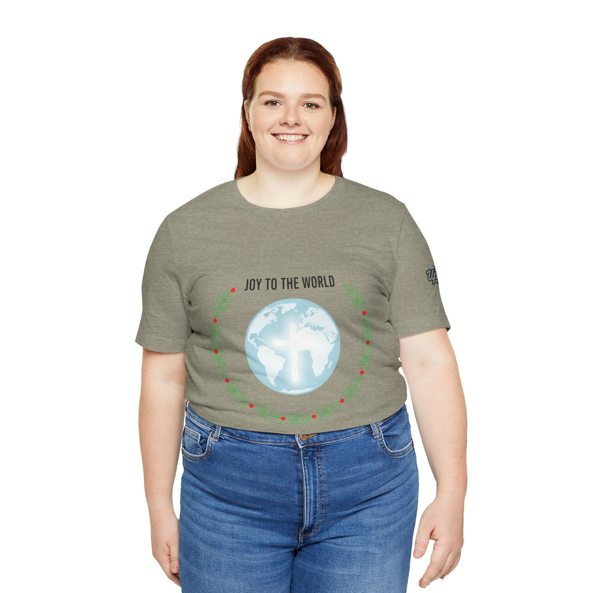 Joy to the World T-shirt – Wreath Earth Nativity Christian Christmas T-shirt for Isaiah 9:6 Holiday Faith & Festive Joy Printify