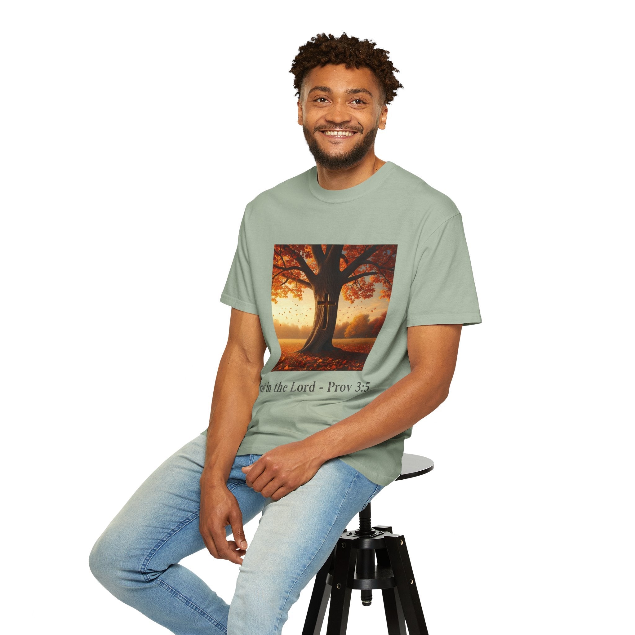 Trust in the Lord T-Shirt – Autumn Tree Christian Tee with Proverbs 3:5 Printify