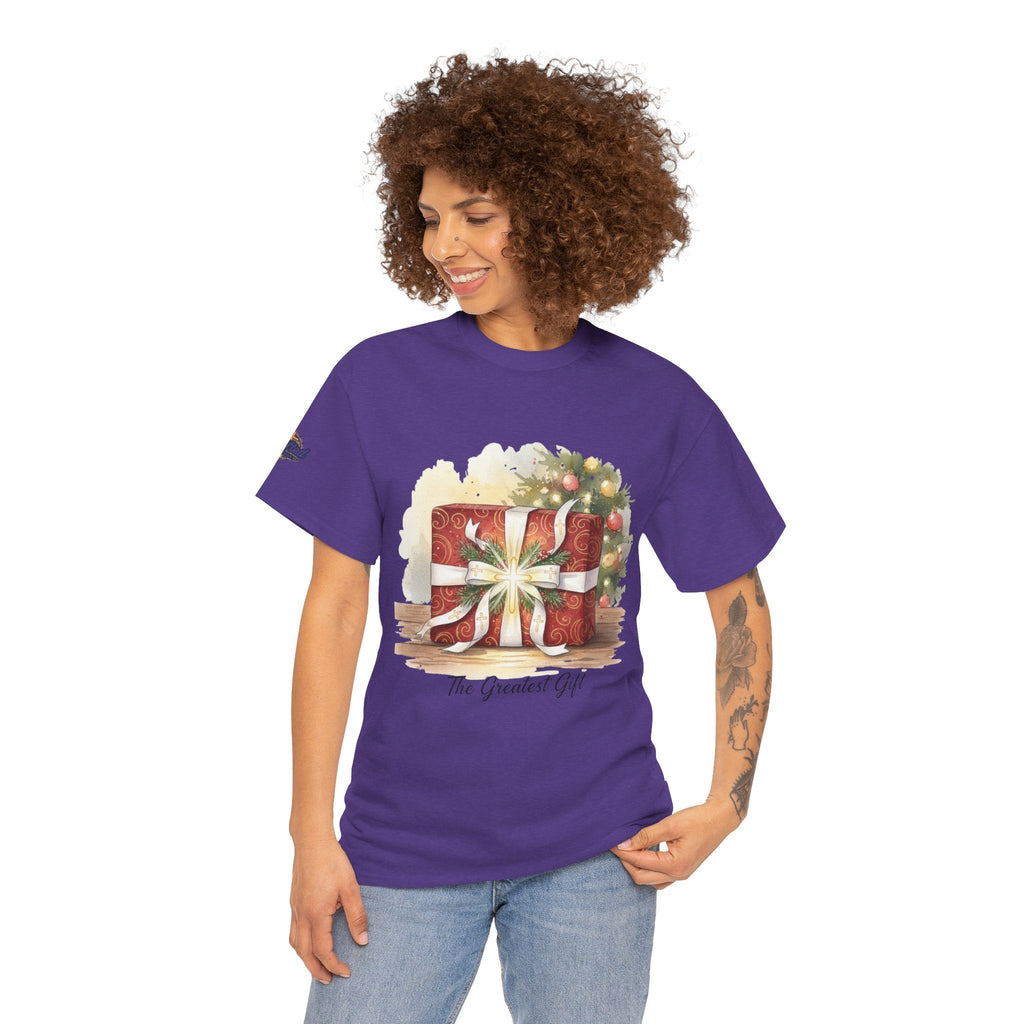 The Greatest Gift T-shirt – Cross Bow Present Christian T-shirt for Christmas Salvation & Eternal Faith Printify