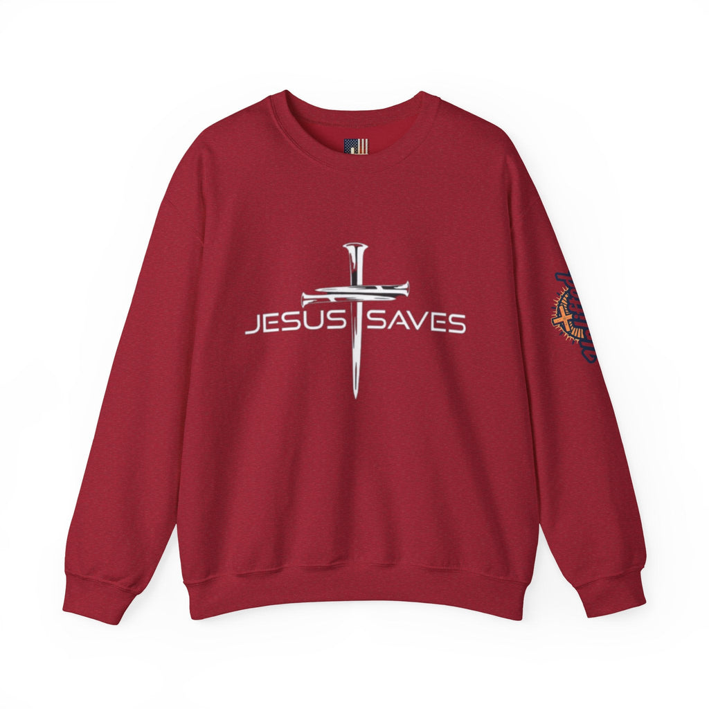 Jesus Saves Sweatshirt – 3 Nails Crucifix Cross Christian Sweatshirt for Redemption Faith & Bold Salvation Printify
