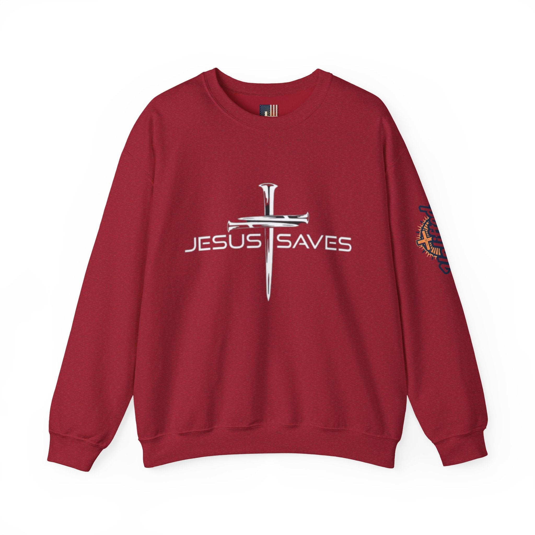 Jesus Saves Sweatshirt – 3 Nails Crucifix Cross Christian Sweatshirt for Redemption Faith & Bold Salvation Printify