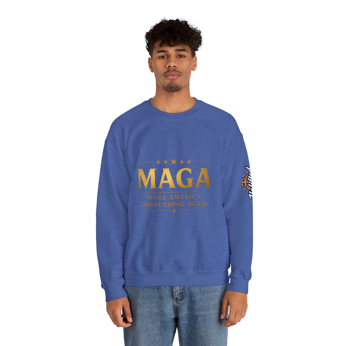 Sweatshirt — "MAGA Make America Godfearing Again" Gold Logo Crewneck Printify