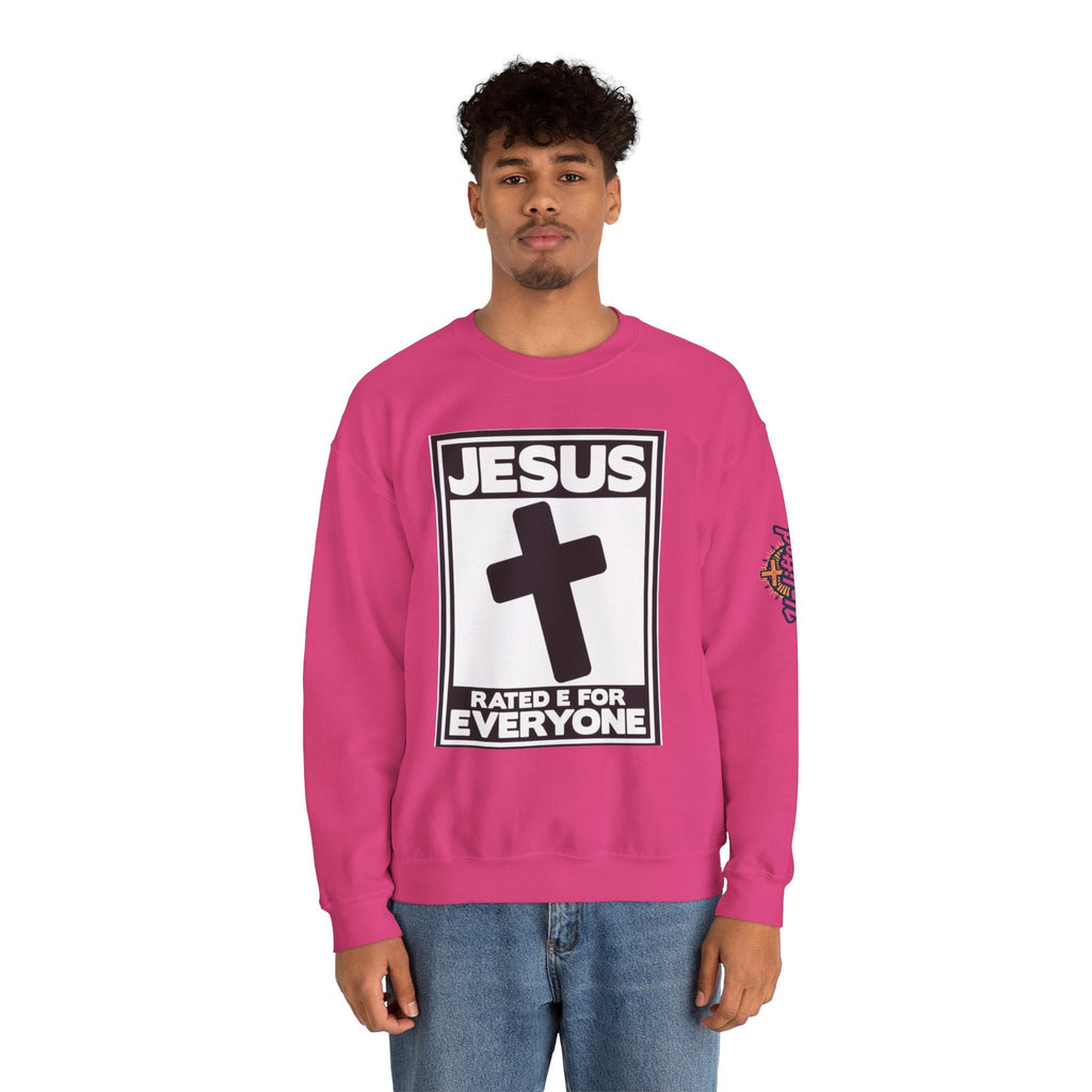 Jesus, Rated E for Everyone Sweatshirt - Gamer Faith Sweatshirt - Christian Video Game Parody Printify