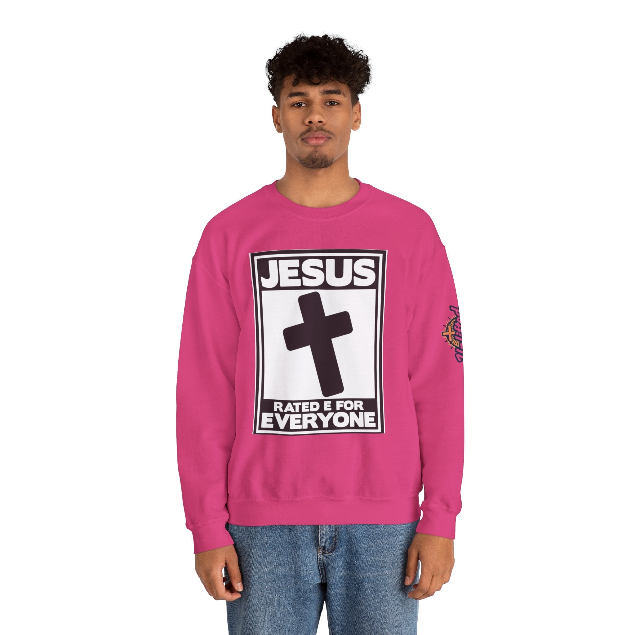 Jesus, Rated E for Everyone Sweatshirt - Gamer Faith Sweatshirt - Christian Video Game Parody Printify