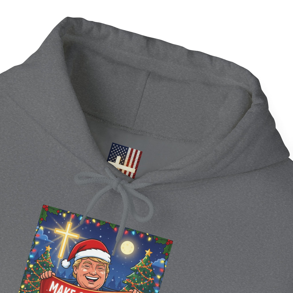 🎄 Make Christmas Great Again – Patriotic Christian Christmas Hoodie | Bold Holiday Faith Tee | Red & White Banner Design | Uplifted Gear Printify
