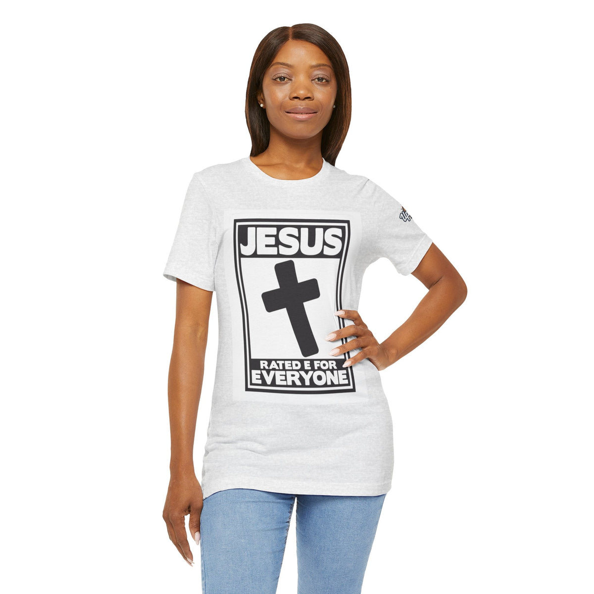 Jesus, Rated E for Everyone T-shirt - Gamer Faith T-shirt - Christian Video Game Parody Printify