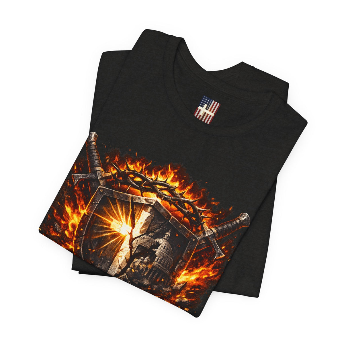 Trust God Not Government Shield Tee — Patriotic Christian Faith T-Shirt Printify
