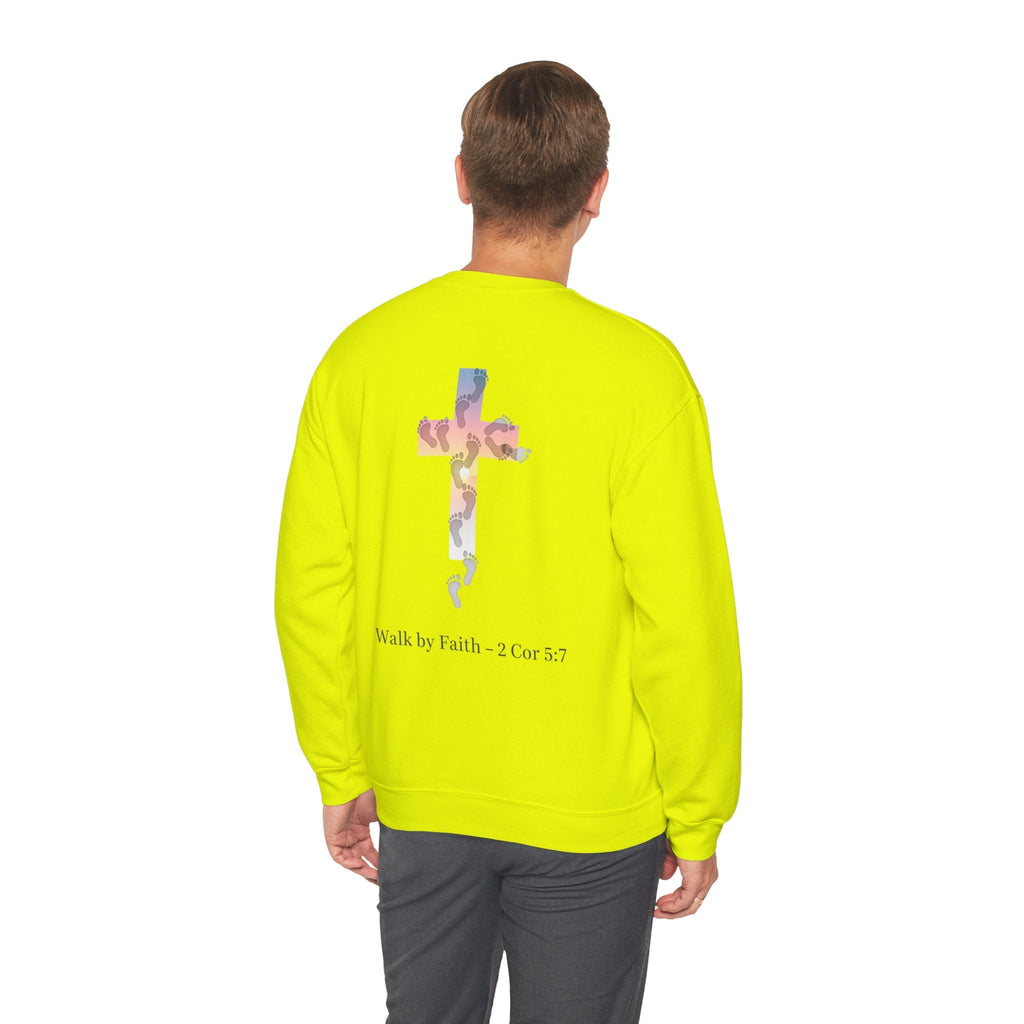 Walk by Faith Sweatshirt – Cross & Footprints Christian Sweatshirt for Cozy Inspiration Printify