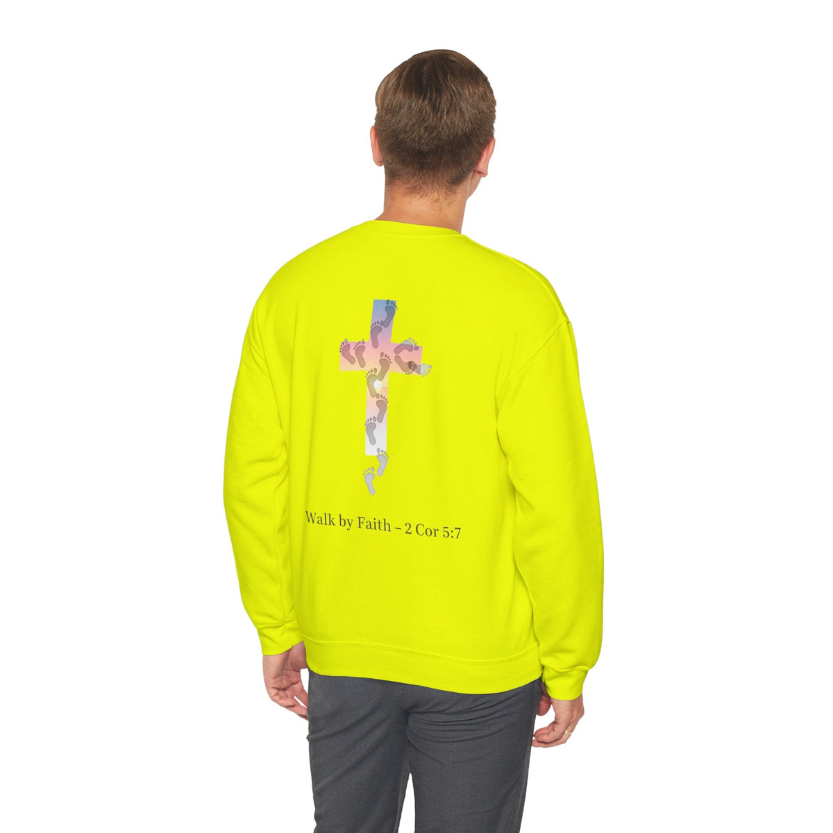 Walk by Faith Sweatshirt – Cross & Footprints Christian Sweatshirt for Cozy Inspiration Printify