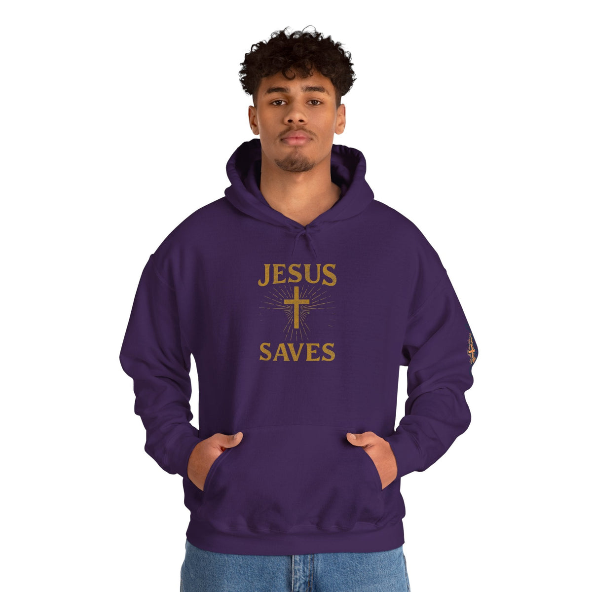 Jesus Saves Hoodie – Radiant Cross & Rays of Light Christian Sweatshirt for Eternal Hope & Faith Printify