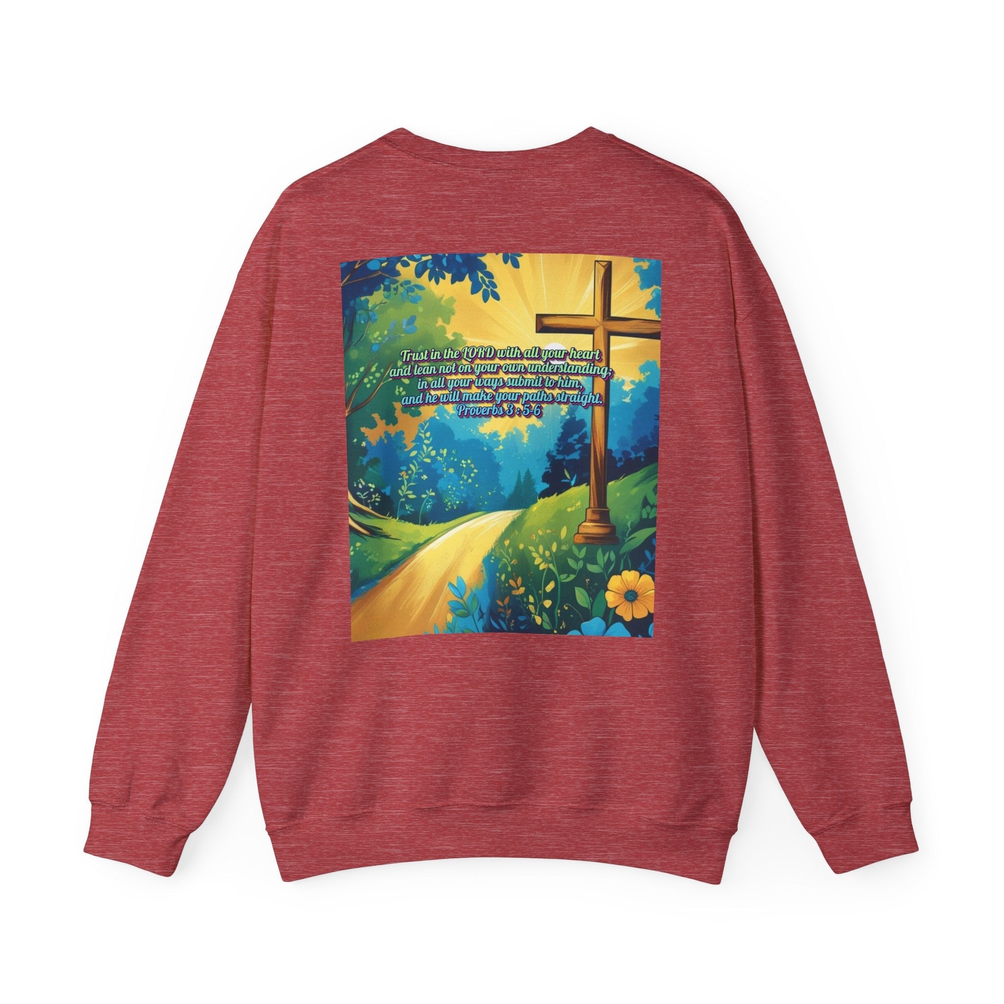 Trust in The Lord Proverbs 3:5-6 Biblical Design Crewneck Sweatshirt Printify