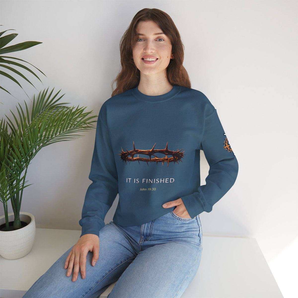 It Is Finished Crown of Thorns Sweatshirt — Christian John 19:30 Faith Sweatshirt Printify