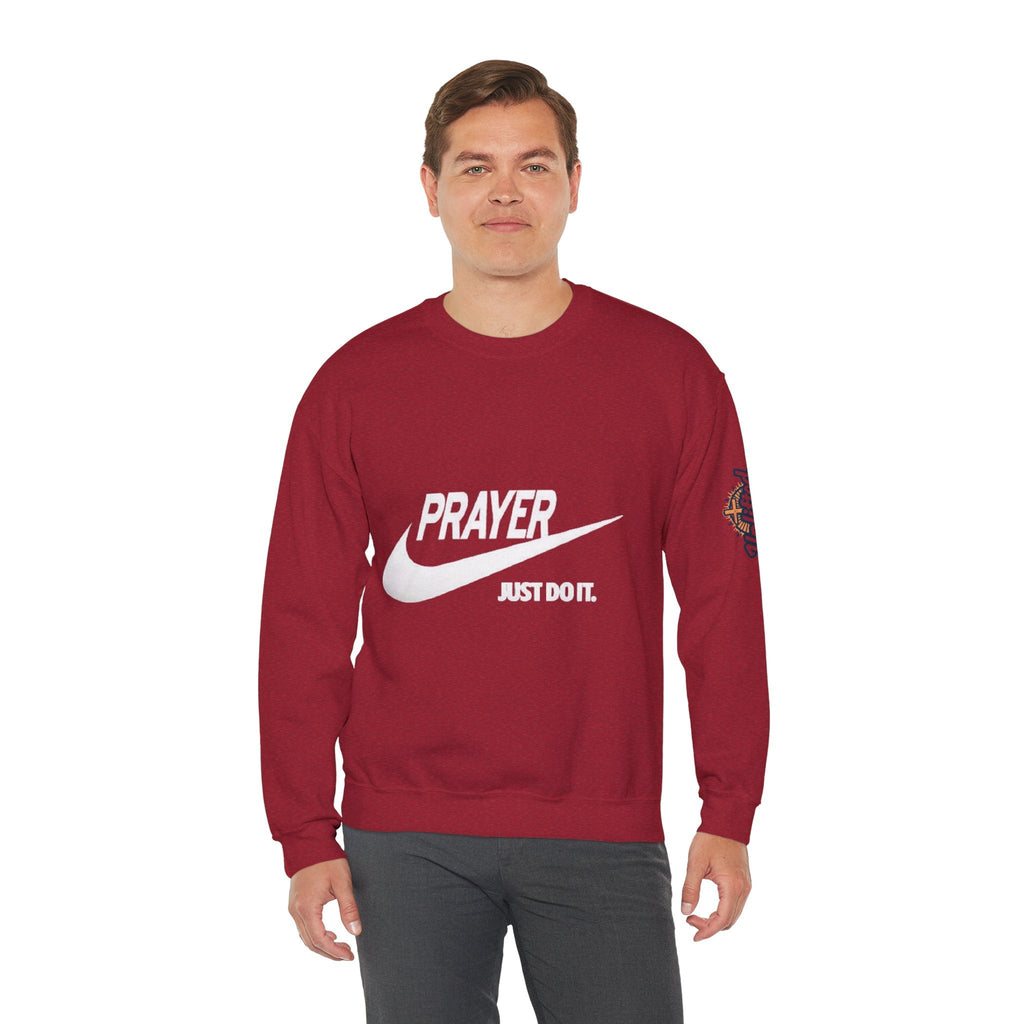 Prayer Just Do It Sweatshirt - Funny Christian Nike Parody Sweatshirt - Faith Gear Printify